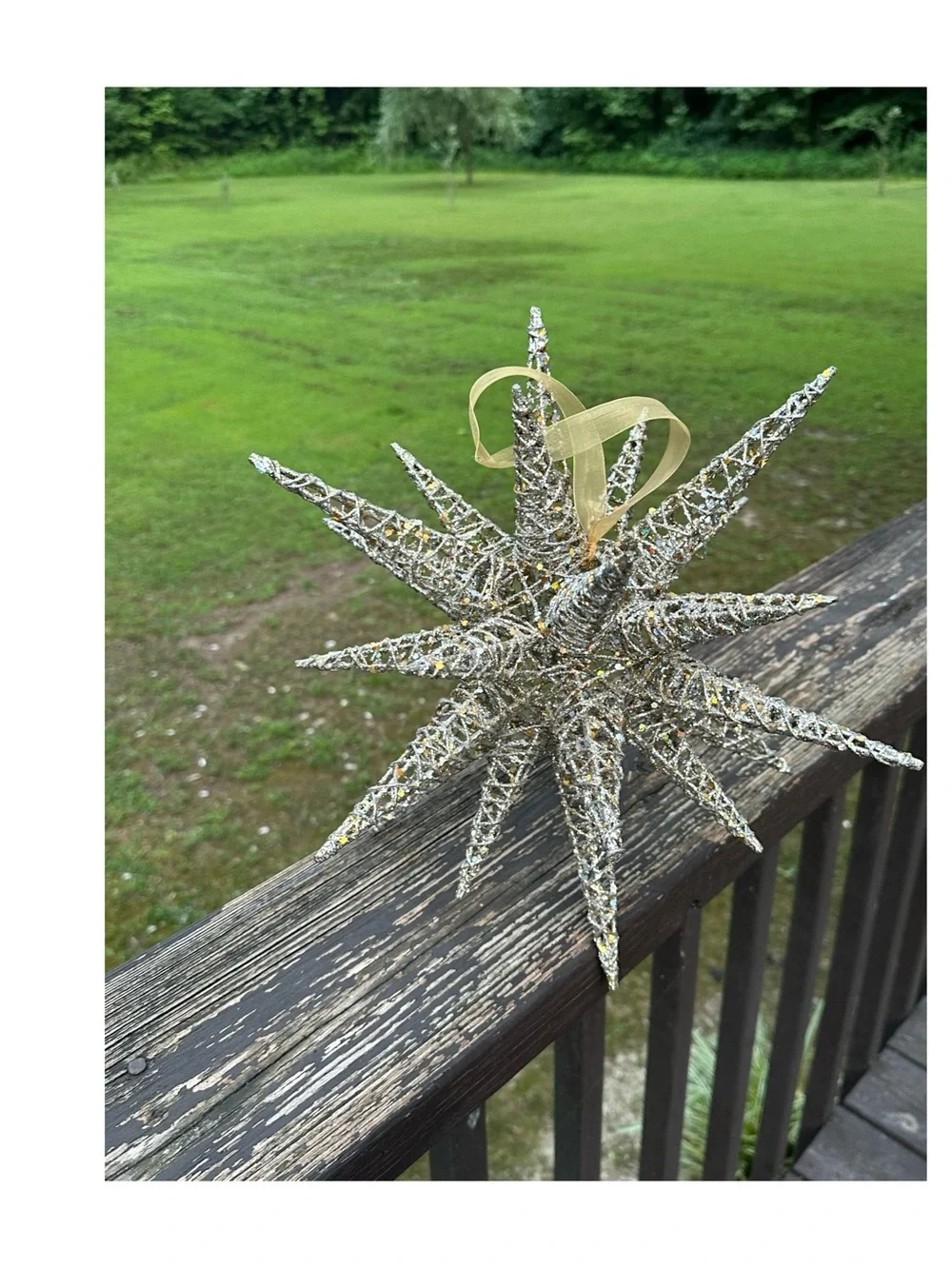 Gold Glitter Starburst Holiday Ornament with Hanging Loop